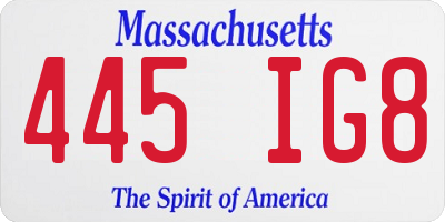 MA license plate 445IG8