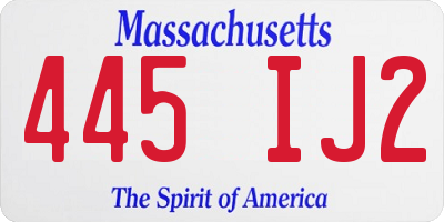 MA license plate 445IJ2