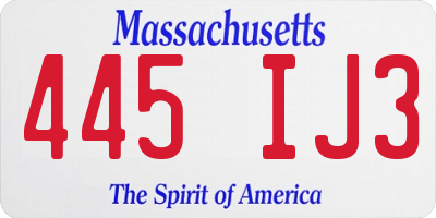 MA license plate 445IJ3