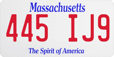 MA license plate 445IJ9