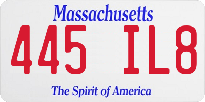 MA license plate 445IL8
