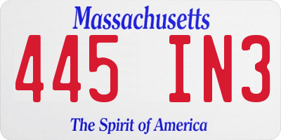 MA license plate 445IN3