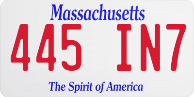 MA license plate 445IN7