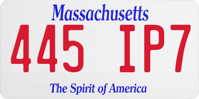 MA license plate 445IP7