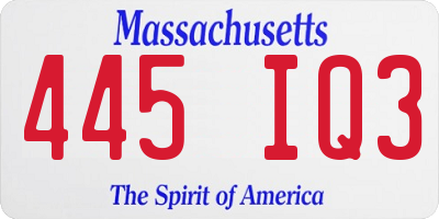 MA license plate 445IQ3