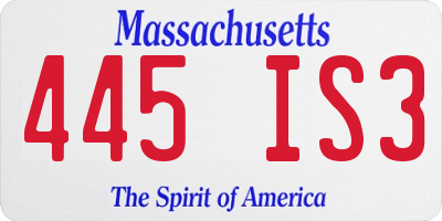 MA license plate 445IS3