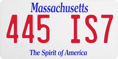 MA license plate 445IS7