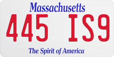 MA license plate 445IS9