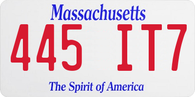 MA license plate 445IT7