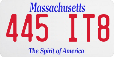 MA license plate 445IT8
