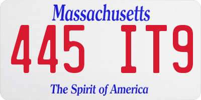 MA license plate 445IT9