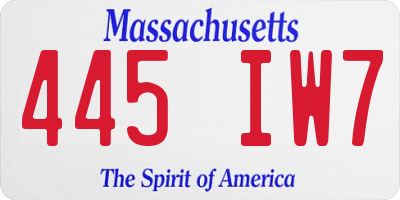 MA license plate 445IW7