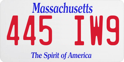 MA license plate 445IW9