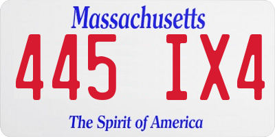 MA license plate 445IX4