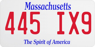 MA license plate 445IX9