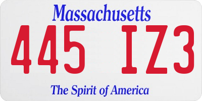 MA license plate 445IZ3