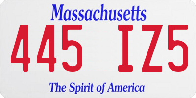 MA license plate 445IZ5
