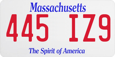 MA license plate 445IZ9