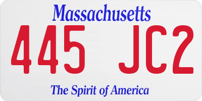 MA license plate 445JC2