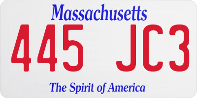 MA license plate 445JC3