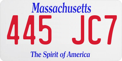 MA license plate 445JC7