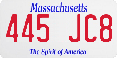 MA license plate 445JC8