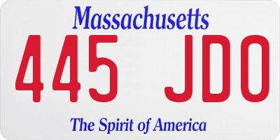 MA license plate 445JD0
