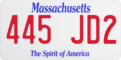 MA license plate 445JD2