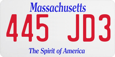MA license plate 445JD3