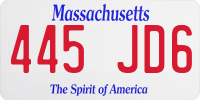 MA license plate 445JD6