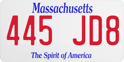 MA license plate 445JD8