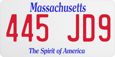 MA license plate 445JD9