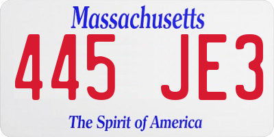 MA license plate 445JE3