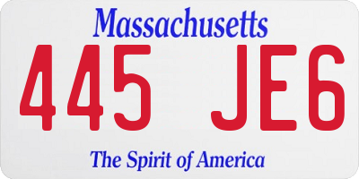 MA license plate 445JE6
