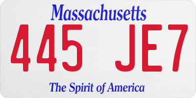 MA license plate 445JE7