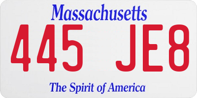 MA license plate 445JE8