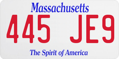 MA license plate 445JE9