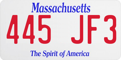 MA license plate 445JF3