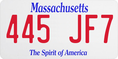 MA license plate 445JF7
