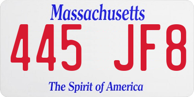 MA license plate 445JF8