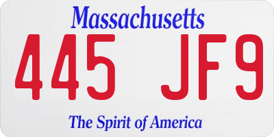 MA license plate 445JF9