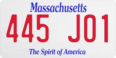 MA license plate 445JO1