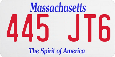 MA license plate 445JT6