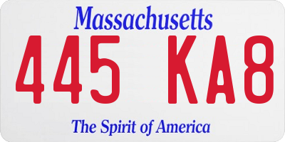 MA license plate 445KA8