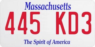 MA license plate 445KD3