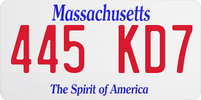 MA license plate 445KD7