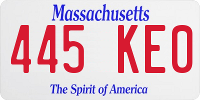 MA license plate 445KE0