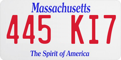 MA license plate 445KI7