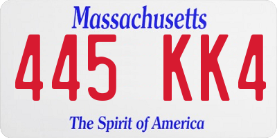 MA license plate 445KK4