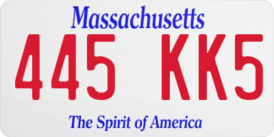 MA license plate 445KK5